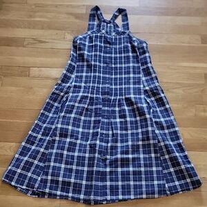 Adorable Madewell Blue Plaid Button Front Cotton Linen Dress